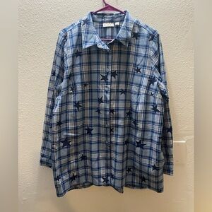 Joan Rivers Celestial Women's Large Blue Plaid Button Down Shirt